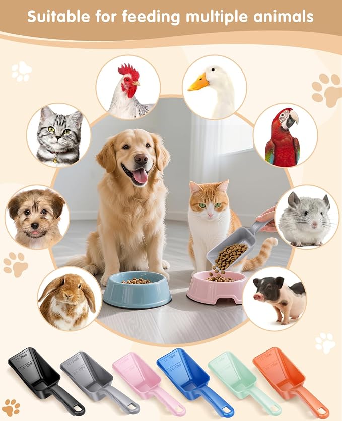 2-Pack Dog Food Scoop 1 Cup, Plastic Pet Food Measuring Scoop With Measuring Lines (1/2 & 1 Cup Markings) for Dogs, Cats, Fish, Bird（Grey)