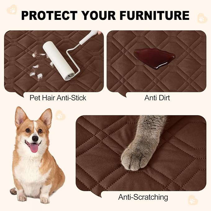 Smiry Reversible Waterproof Couch Covers for Sofa, Washable Dogs Pet Couch Covers for 3 Cushion Sofa Pet Friendly, Water Resistant Furniture Protector Slipcover, Geometric (82"x120", Brown/Chocolate)