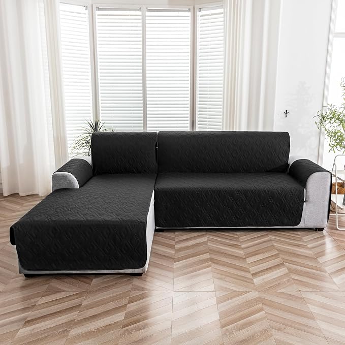 Genina Sectional Couch Covers for Dogs L Shaped Sofa Covers Chaise Lounge Cover Reversible Sofa Cover Sectional Furniture Protector for Pets, Kids (Black, Small)