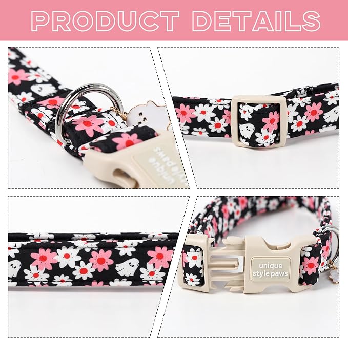 Unique style paws Dog Collar Plastic Buckle with Pendant Halloween Black Ghost Flower Puppy Collars for Small Medium Large Boys Girls Dogs