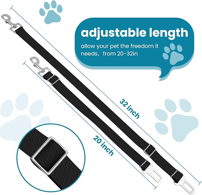 Adjustable pet cat and Dog car seat Belt，The Lanyard is Flexible and Adjustable from 20 to 33 inches (Black + Pink)