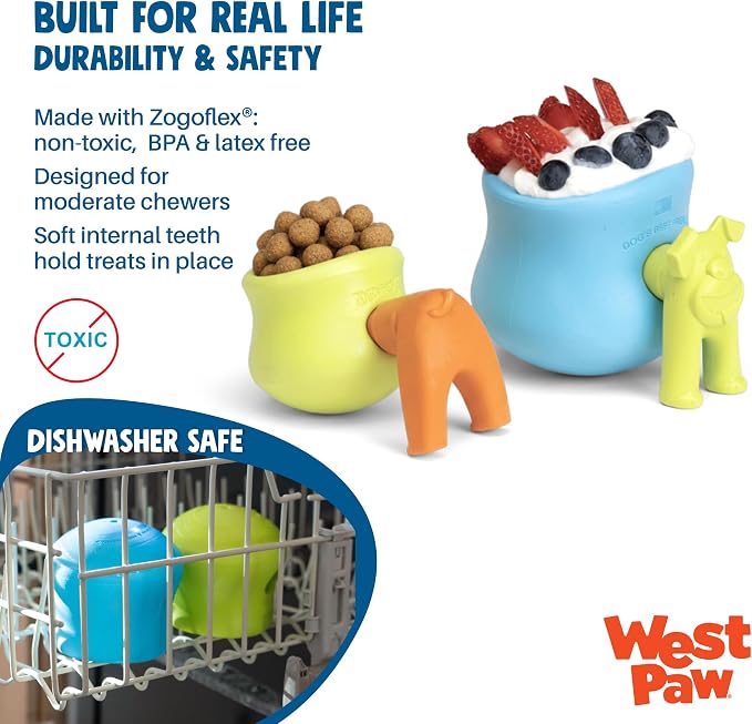 WEST PAW Zogoflex Toppl Interactive Treat Dispensing Puzzle Dog Toy for Mental Stimulation & Enrichment-Holds Kibble & Treats-Lickable, Freezable & Dishwasher Safe-Made in USA-Small-River
