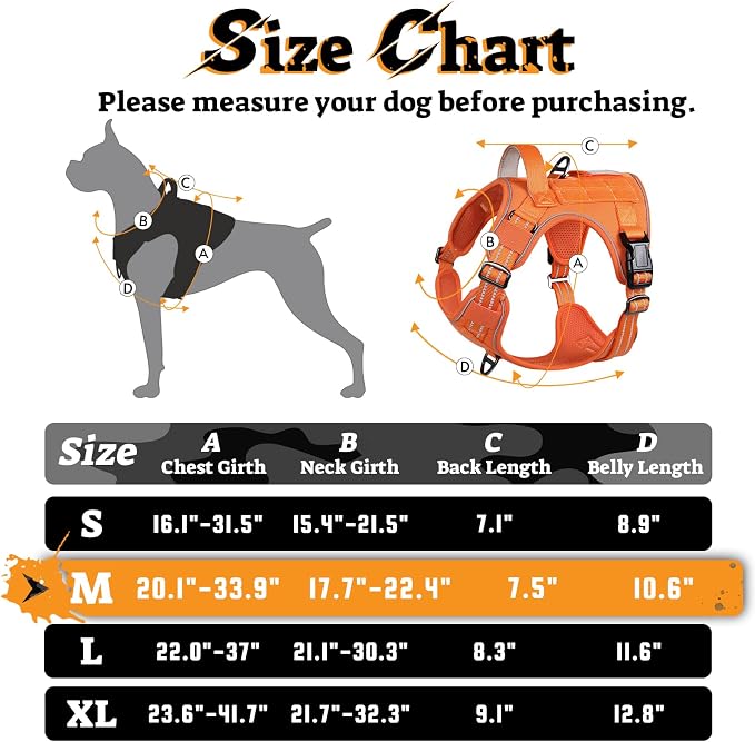 rabbitgoo Tactical Dog Harness for Large Dogs No Pull Adjustable Military Vest with Handle MOLLE Reflective Heavy Duty Dog Vest for Walking Training Hunting Outdoor Working Medium Size Dog Orange M