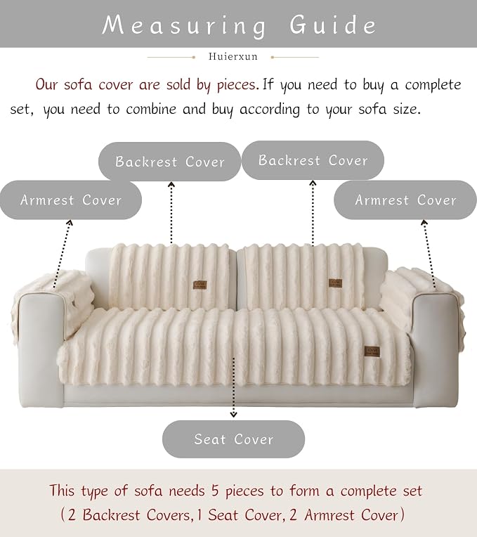 Fuzzy Rabbit Plush Sofa Cover Thick Soft Fur Sectional Couch Cover Furry Fluffy Cushion Cover Non-Slip Sofa Slipcovers Vertical Stripe Furniture Protector for Dogs Cats(Cream,36"x94")