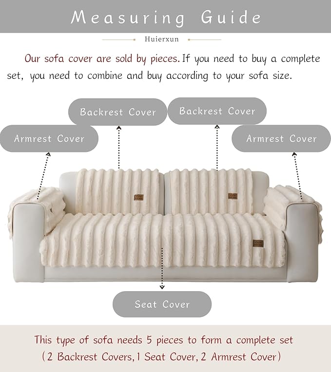 Fuzzy Rabbit Plush Sofa Cover Thick Soft Fur Sectional Couch Cover Furry Fluffy Cushion Cover Non-Slip Sofa Slipcovers Vertical Stripe Furniture Protector for Dogs Cats(Cream,36"x36")
