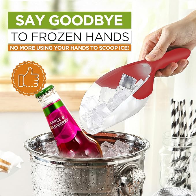 Spring Chef Red Magnetic Ice Scoop for Freezer & Ice Machine - Multifunctional BPA-Free Plastic Scoop with Soft Grip Handle - Kitchen Food Scooper for Flour, Rice, Popcorn, Dog Food - Dishwasher Safe
