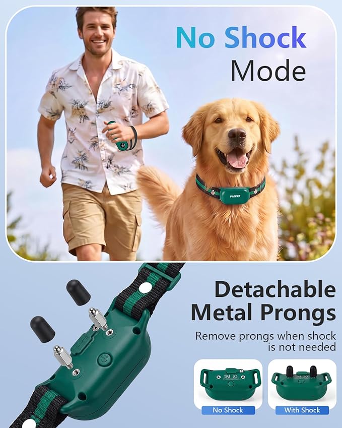 PATPET Shock Collar for Dogs - 4000FT Dog Training Collar with Remote, IPX7 Waterproof 4 Modes (Beep/Vibration/Shock/Safe) Dog Shock Collar, Rechargeable E-Collar for Small Medium Large Dogs (Green)