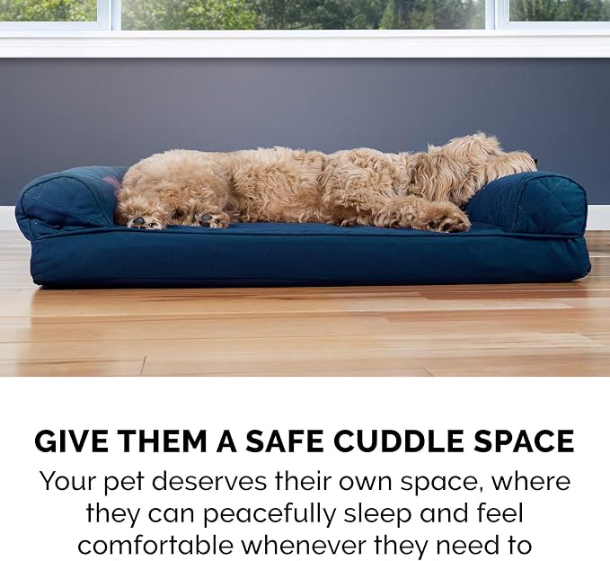 Furhaven Memory Foam Dog Bed for Large Dogs w/ Removable Bolsters & Washable Cover, For Dogs Up to 125 lbs - Quilted Sofa - Navy (Blue), Jumbo Plus/XXL