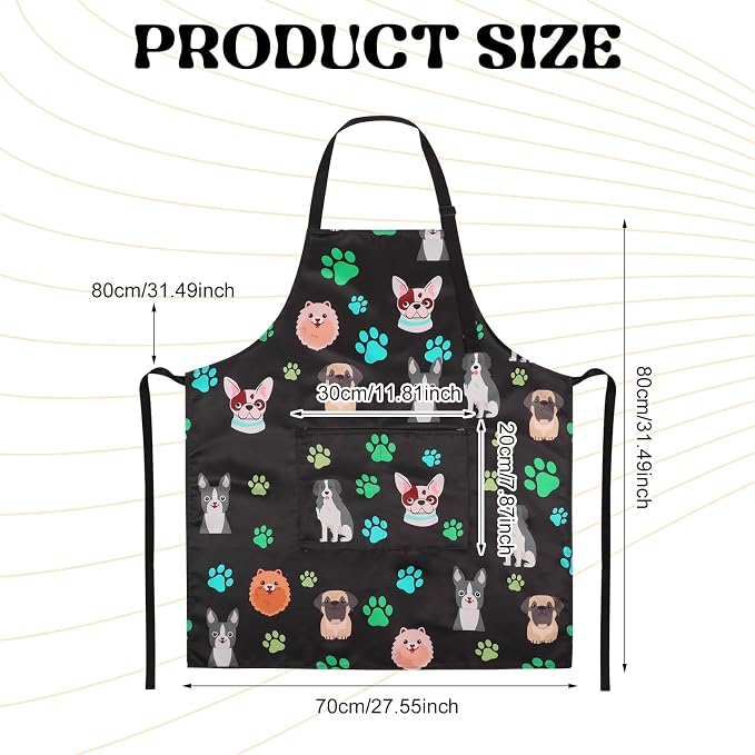 Dog Grooming Waterproof Apron with 2 Pockets, Cute Animals Puppy Dog Pets Apron