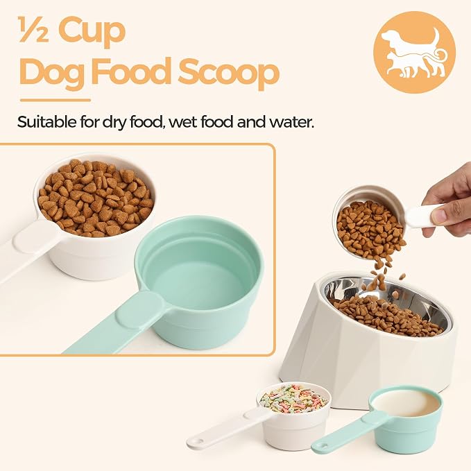 ComSaf Dog Food Scoop 1/2 Cup - MSBC Melamine Pet Food Scoop Measuring Cup for Dog Cat Ferret Rabbit Bird Food, Half Cup Scoop Food-Grade Pet Feed Scoops with Handle, Dishwasher Safe, White