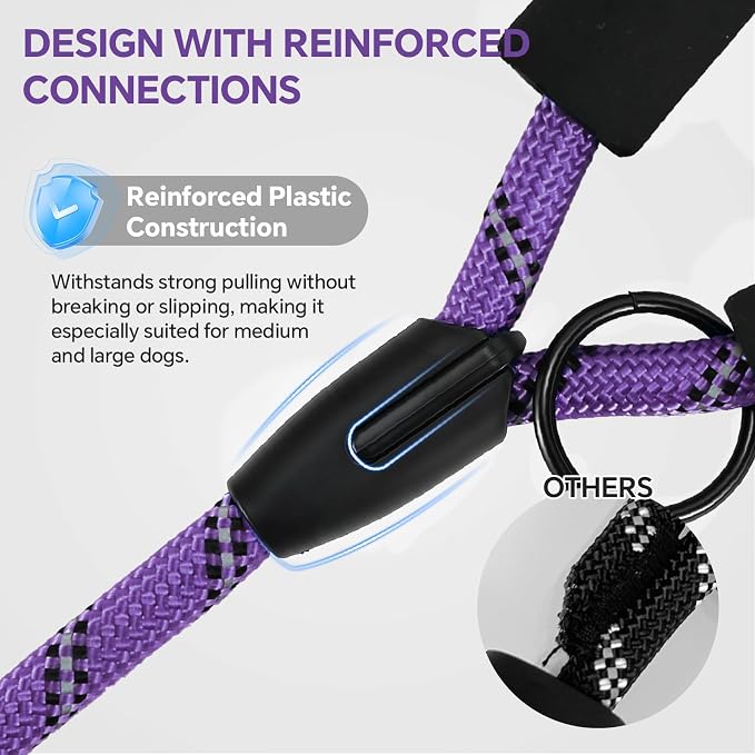 Heavy Duty Dog Leash - 4.9 FT for Large and Small Dogs - Strong Nylon, Comfortable Handle, Reflective Stitching - Ideal for Walking, Training, and Outdoor Activities, Purple