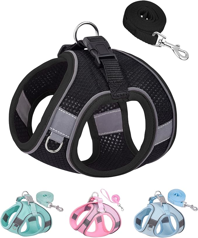 SOLMOONY Dog Harness for Small Medium Dogs No Pull, Puppy and Leash Set, Dogs, Step in Harness, mesh Harness. (Black, XXS)