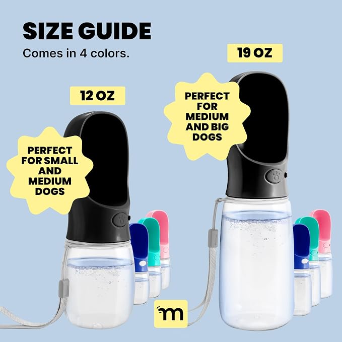 MalsiPree Dog Water Bottle - 19 Oz, Black, BPA-Free - Portable & Lightweight Water Dispenser with Bowl for Dogs - Leak-Proof for Travel, Trail Hiking, Park Visit, Camping & Beach Days