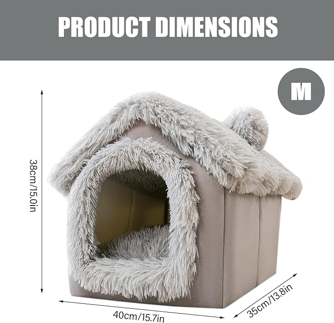 Enclosed Dog Bed, Soft and Warm Plush Dog Bed with Cover Cave Removable and Washable House Type Tent Huts for Indoor Pets M 15.8x13.8x15 Enclosed
