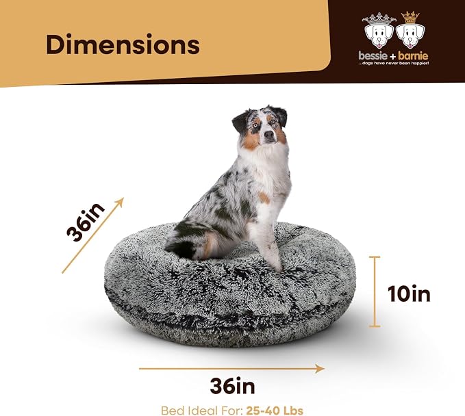 Bessie + Barnie Bagel Bed for Dogs and Cats – Round Pet Bed with 360-Degree Zipper, Waterproof Liner, Machine Washable Cover, Eco-Friendly Polyfill – Plush Donut Puppy Bed for Dogs