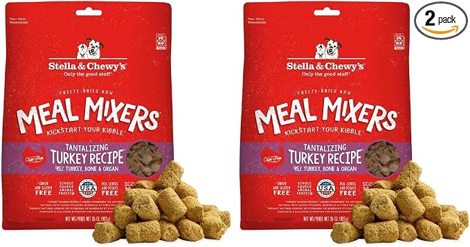 Stella & Chewy's Freeze-Dried Raw Tantalizing Turkey Meal Mixers- Dog Food Topper and Mixer - Made with 95% Cage-Free Turkey, Organs & Bone - Perfect for Picky Eaters - Grain-Free - 35 oz (Pack of 2)