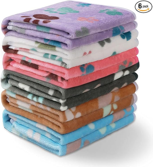 Luciphia 1 Pack 6 Dog Blankets Cat Soft Fluffy Fleece Pet Blanket Warm Cute Print Design Puppy Kitten Doggy Paw Large(41"x31")