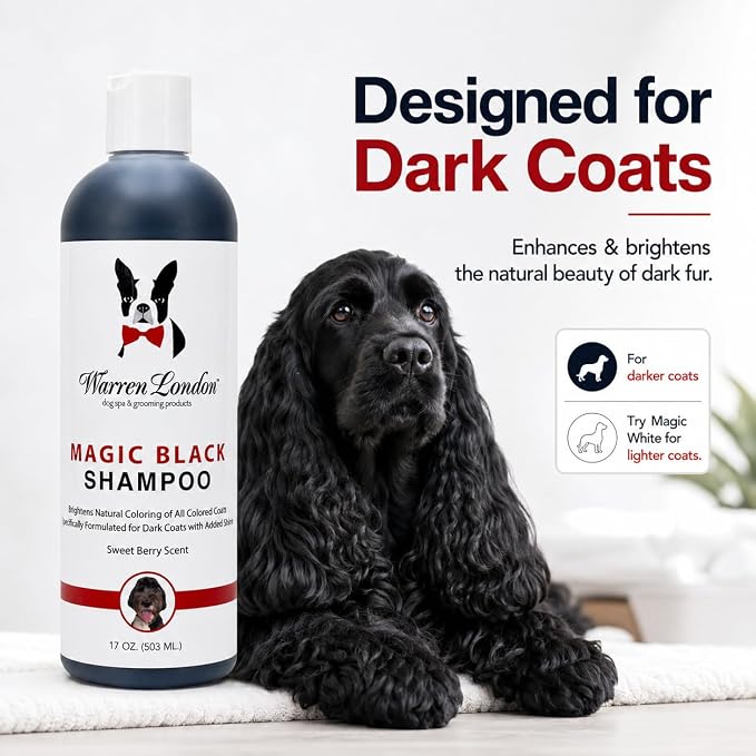Warren London Magic Black Dog Shampoo – Brightening Shampoo for Dark Coats, Berry Scent, Puppy & Cat Safe, Made in USA, 17 oz