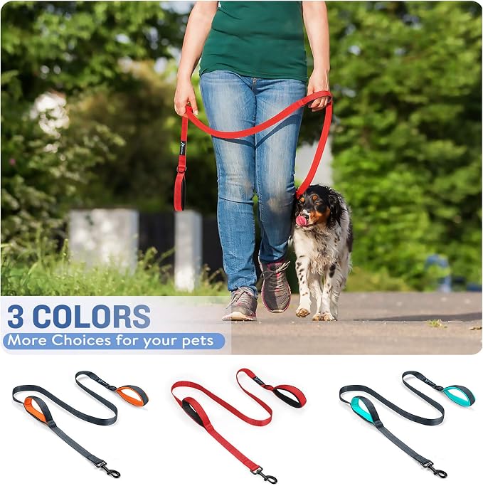 Dog Leash for Large Medium Dogs 6Ft x 1" Reflective Stitching Large Pet Leash with 2 Traffic Padded Handles Dog Lead Rope for Running Walking Training (Green 1 Pack)