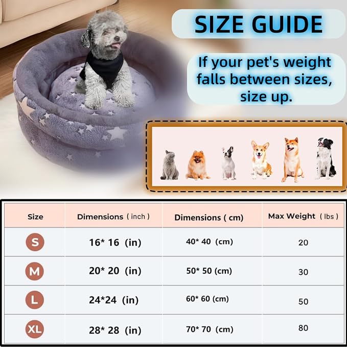 Dog Beds for Small Dogs -Cute Cat Beds for Indoor Cats Calming Pet Beds, Circle Orthopedic Cuddle Puppy Bed with Jacquard Shaggy Plush & Anti Slip Bottom，Dark Grey-Medium