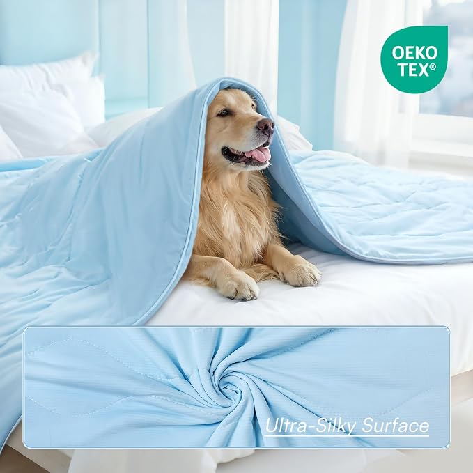 Luciphia Premium Cooling Dog Blanket Washable Q-MAX>0.5 Small Medium Large Pet Mat Puppy Cat Self-Cooling Soft Breathable Calming Throw for Sofa Crate Bed (Light Blue,40x60 inches)