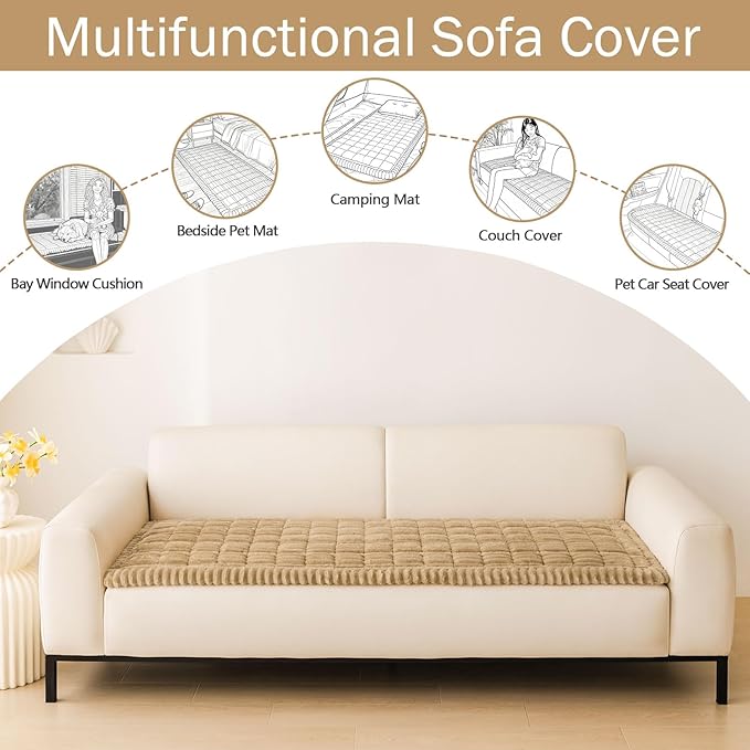 hyha Couch Cover for Dogs Washable, Non Slip Thick Flannel Sofa Protector, Pet Friendly Plush Furniture Cover for Sectional Sofa & Loveseat (Camel, 43" x 63")