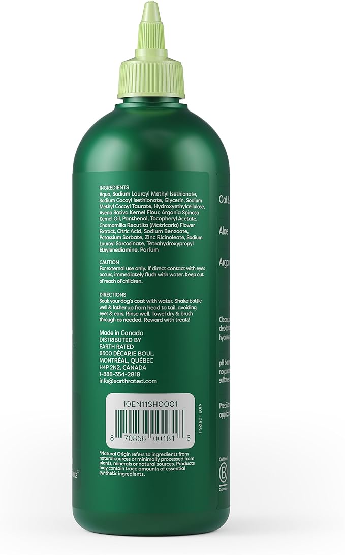 Earth Rated Hypoallergenic 3-in-1 Soothing Dog Shampoo & Conditioner for Dogs & Puppies, Deodorizing, 98.5% Natural Origin Ingredients, 16 oz