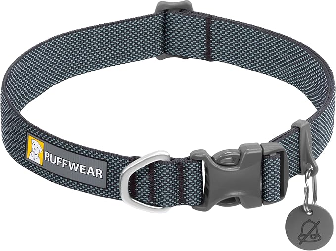 Ruffwear, Hi & Light Dog Collar, Ultralight Quick Release Buckle, Adjustable Trail Running Polyester Collar with Silent ID Attachment, Basalt Gray, 14"-20"