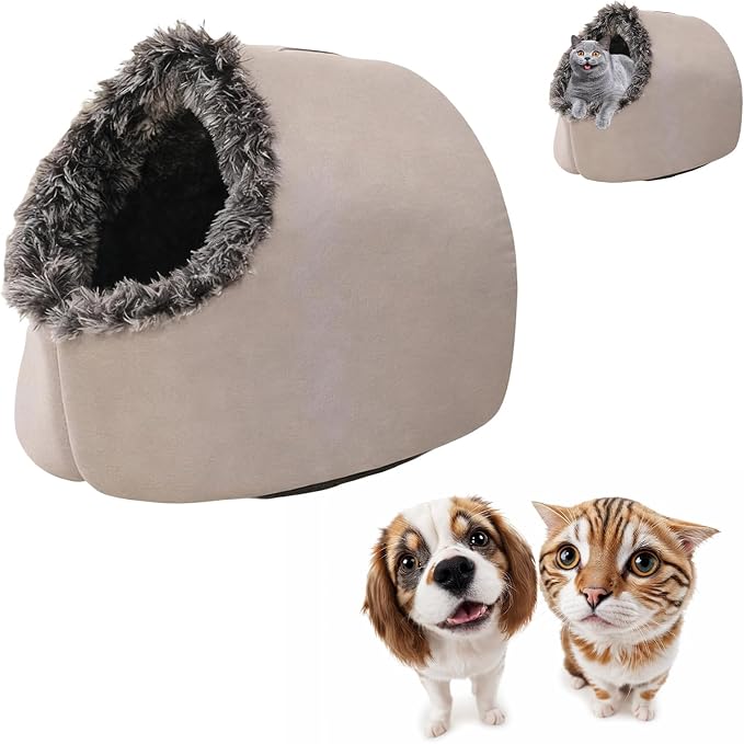 Winter Warm Pet Cave Bed, 2026 New Winter Cozy Cat Tent for Indoor, Soft Plush Cozy Indoor Nest with Non-Slip Bottom for Small Medium Dogs, Cats (Dark Gray, L, 20 * 16 * 15inches)
