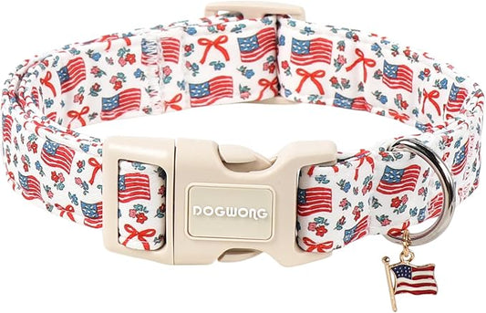 DOGWONG 4th of July Dog Collar, American Flag Dog Collar with Plastic Buckle,Patriotic Dogs Collars for X-Small Puppies Dogs, Neck 8-12 inches