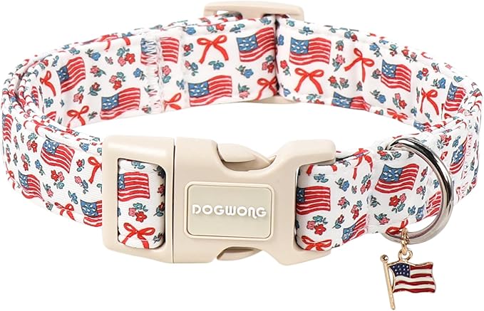 DOGWONG 4th of July Dog Collar, American Flag Dog Collar with Plastic Buckle,Patriotic Dogs Collars for Small Medium Dogs, Neck 14-21 inches