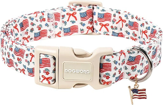 DOGWONG 4th of July Dog Collar, American Flag Dog Collar with Plastic Buckle,Patriotic Dogs Collars for Small Medium Dogs, Neck 14-21 inches