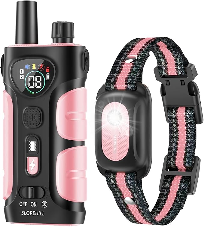SLOPEHILL Dog Shock Collar - 4200FT Dog Training Collar with Remote,IPX8 Waterproof E-Collar with Beep,Vibration,Shock,Flash Light,No Shock Mode,Shock Collar for Small Medium Large Dog 8-140lbs,Pink