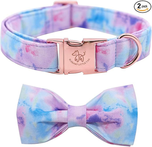 Elegant little tail Dog Collar with Bow, Colorful Pattern Soft Comfy Bowtie Dog Collar Adjustable Pet Gift Collars for Small Medium Large Dogs
