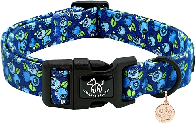 Elegant little tail Dog Collar-Cute Pet Dog Collar Blueberry Print Cotton Soft Boy Puppy Adjustable Pet Collars for Small Medium Large Dogs, Medium