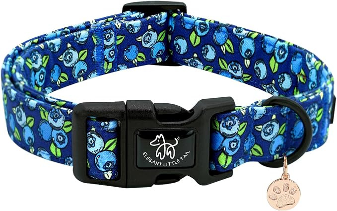 Elegant little tail Dog Collar-Cute Pet Dog Collar Blueberry Print Cotton Soft Boy Puppy Adjustable Pet Collars for Small Medium Large Dogs, Small