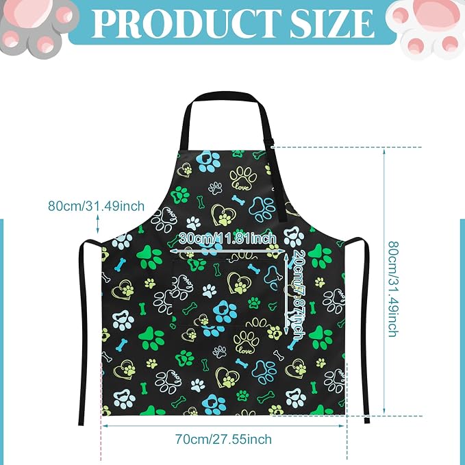 Dog Grooming Waterproof Apron with 2 Pockets, Cute Animals Puppy Dog Pets Apron
