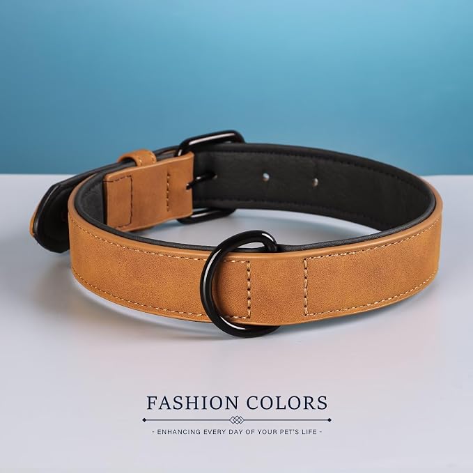 Didog Soft Padded PU Leather Dog Collar, Breathable and Adjustable Dog Collar for Large Dogs, Comfortable for Daily Walk, Light Brown, XL Fit Neck 18-22"(45-71 lbs)