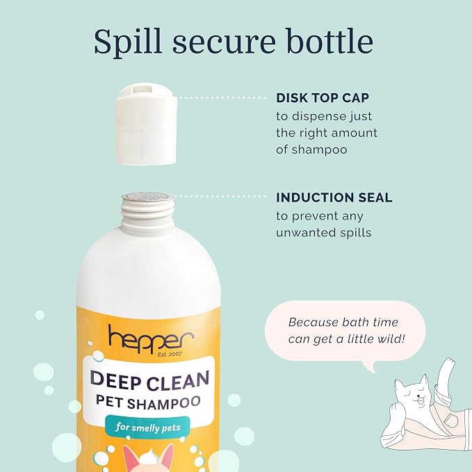 Hepper Deep Clean Pet Shampoo for Smelly Pets: Odor Control & Coat Care for All Breeds! Ideal for Short, Long, Double-Coated, and Smelly Pets