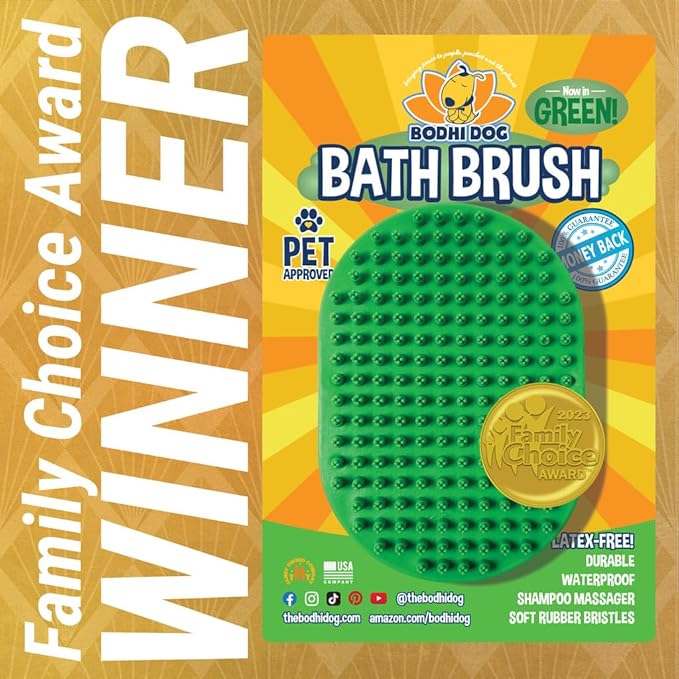 Bodhi Dog Shampoo Brush - Pet Grooming & Bath Supplies for Dogs and Cats - Bath Brush for Long & Short Hair - Premium Scrubber for Shower, Showerhead, Sprayer & Bathing (One Pack, Green)