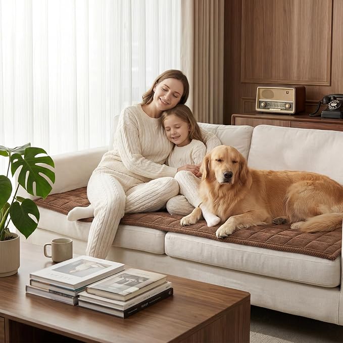 Fixwal Waterproof Dog Couch Cover, Washable Non-Slip Pet Couch Covers for Sofa, Leak-Proof Sofa Protector for Dogs, Pet Friendly Corduroy Furniture Cover (Coffee Brown, 27.6" x 59.1")