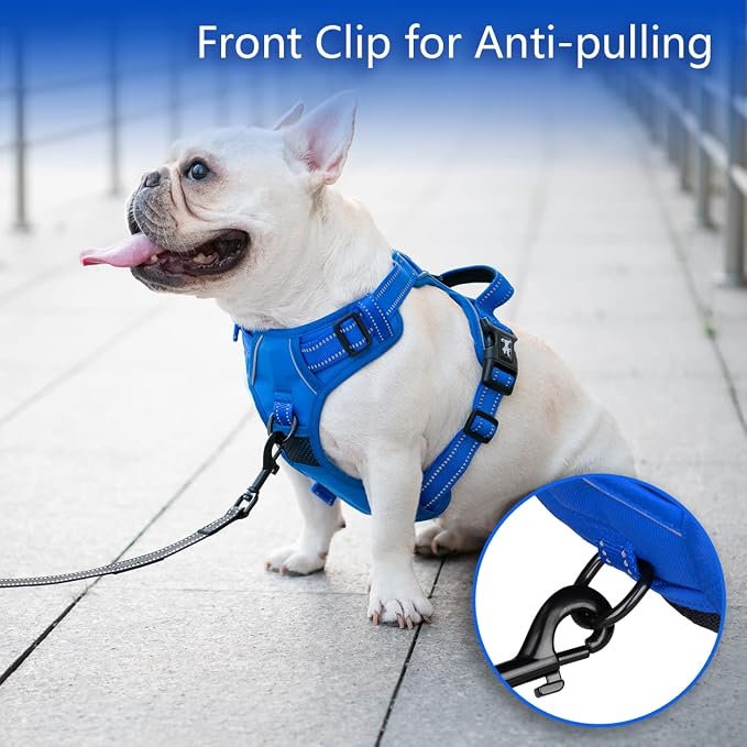 PoyPet No Pull Dog Harness, No Choke Reflective Dog Vest, Adjustable Pet Harnesses with Easy Control Padded Handle for Small Medium Large Dogs(Royal Blue,XS)
