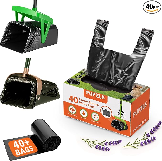 Pupzle Bags for Arm & Hammer, FUSBUNTY, MXF, and TIMINGILA Pooper Scoopers, 40 Pooper Scooper Bags Refill for Swivel Bin, Black (Black)