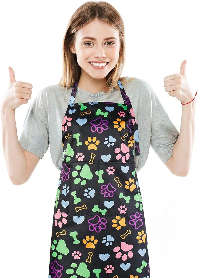 Dog Grooming Waterproof Apron with 2 Pockets, Cute Animals Puppy Dog Pets Apron
