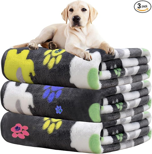 Rezutan 1 Pack 3 Dog Blanket for Large Dogs,41x31 inch for Medium Soft Fluffy Washable Pet Cat Blankets,Reversible Elephant & Paw Print for Dog Kennels & Beds, Sofas, Grey