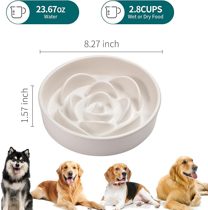 8.26 in White Ceramic Slow Feeder Dog Bowl for Medium and Large Breed,Pet Feeding Dog Food Water Dish Heavy Wighted,Puppy Bowl for Fast Eaters,Puzzle Slow Eating Dish Modern Maze