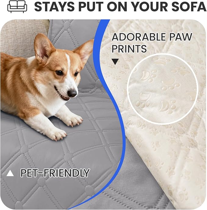 Waterproof Dog Bed Cover Pet Blanket, Soft Couch Cover for Dogs Washable, Non-Slip Dog Blanket Protect Furniture Couch Sofa Car for Puppy Large Dogs Cat (30x53 Inch, Light Grey)