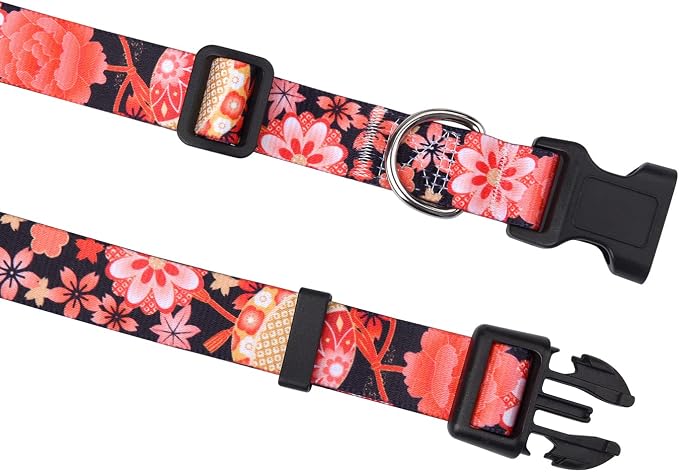 Mihqy Dog Collar with Bohemia Floral Tribal Geometric Patterns - Soft Ethnic Style Collar Adjustable for Small Medium Large Dogs(Red Flower A,S)