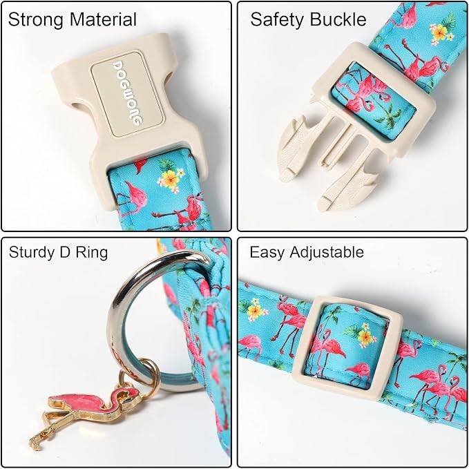 DOGWONG Spring Summer Dog Collar-Cute Flamingo Dog Collar, Adjustable Soft Beach Hawaiian Dogs Collars for Large Dogs, XL