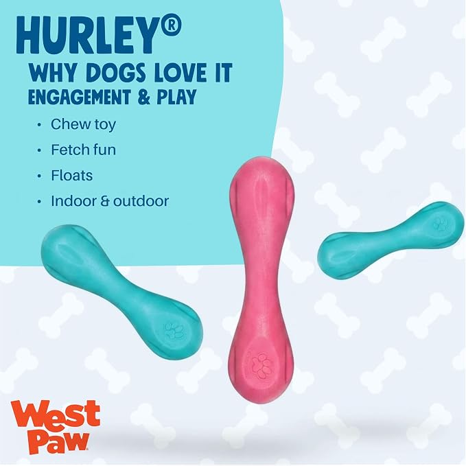 WEST PAW Zogoflex Hurley Dog Bone Chew Toy – Floatable Pet Toys for Aggressive Chewers, Catch, Fetch – Bright-Colored Bones for Dogs – Recyclable, Dishwasher-Safe, Non-Toxic, X-Small, Geranium